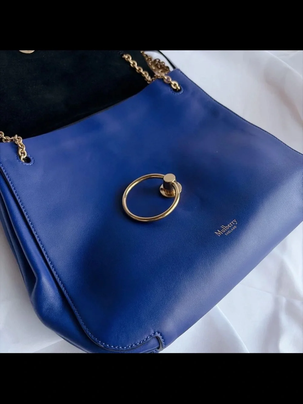 Mulberry Cobalt Blue Leather Shoulder Bag with Gold Hardware